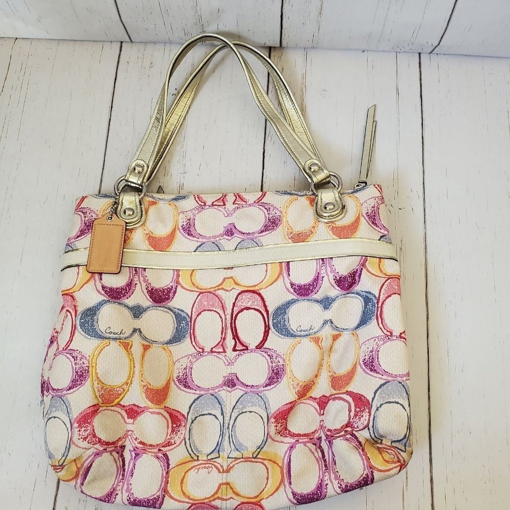 Coach Signature Multicolor Print Tote - image 1